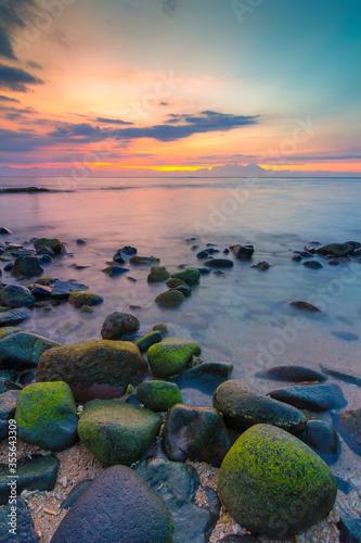 scenery of sunset on the coast of Lombok. Long exposure.