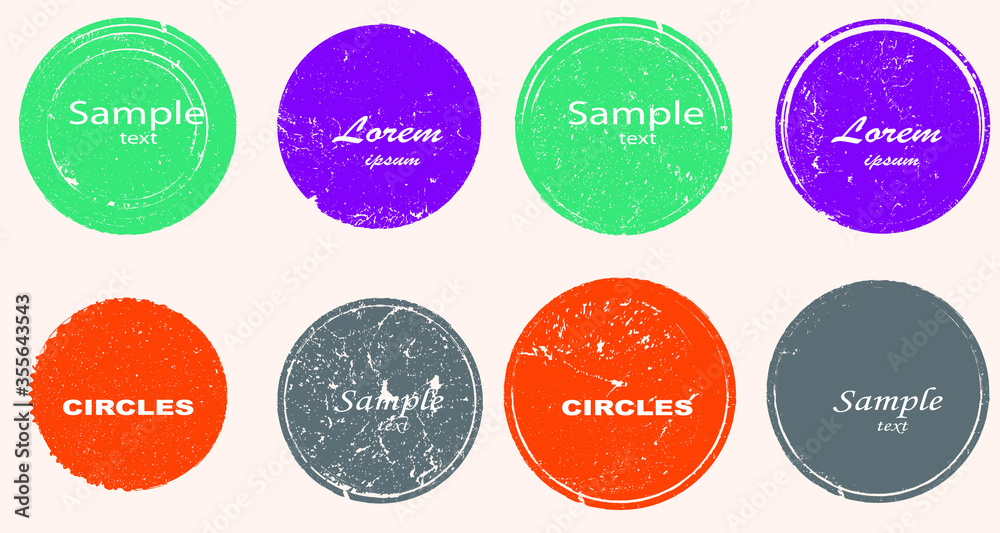 Grunge post Stamps Collection, Circles. Banners, Insignias , Logos, Icons, Labels and Badges Set . vector distress textures.blank shapes.