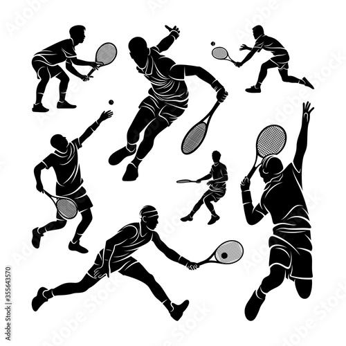 Tennis player stylized logo vector template, Illustration symbol, Silhouette design