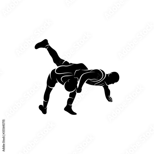 Wrestling logo vector template, Illustration symbol, Silhouette design