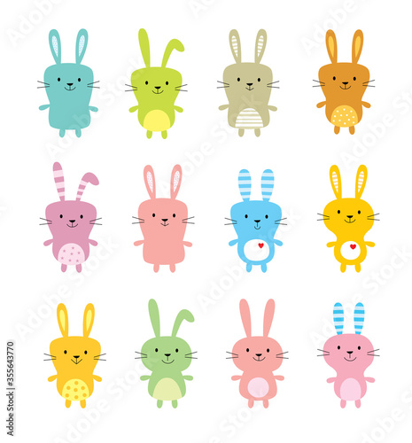 cute bunny cartoon vector set