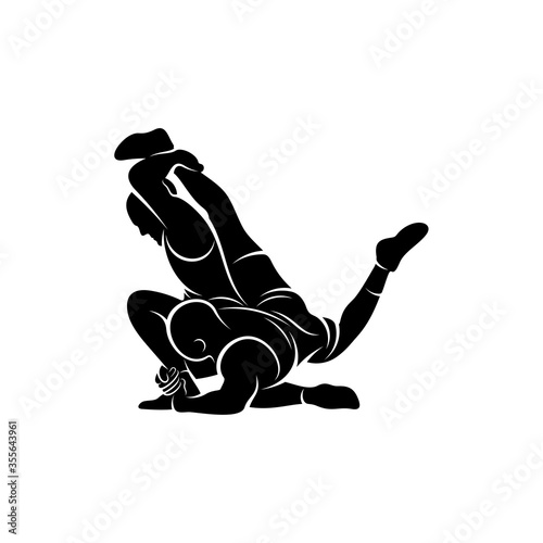 Wrestling logo vector template, Illustration symbol, Silhouette design