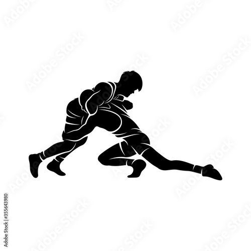 Wrestling logo vector template, Illustration symbol, Silhouette design photo