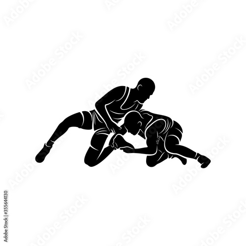 Wrestling logo vector template, Illustration symbol, Silhouette design