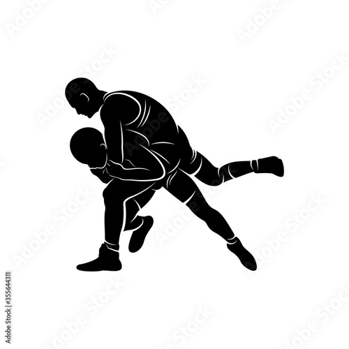 Wrestling logo vector template, Illustration symbol, Silhouette design