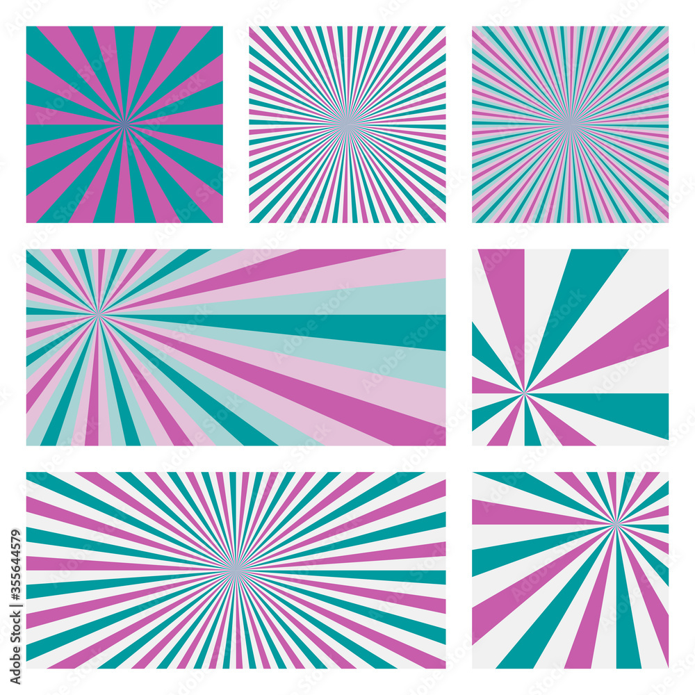 Appealing sunburst background collection. Abstract covers with radial rays. Creative vector illustration. Appealing sunburst background collection. Abstract covers with radial rays. Creative vector illustration.