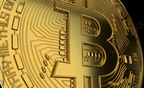 Bitcoin- Digital currency- Golden bitcoin coin- 3D rendering 
