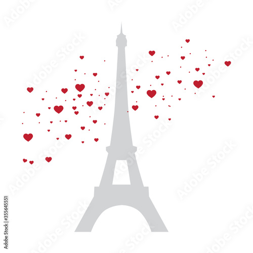 Eiffel tower and red hearts