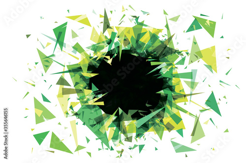 Abstract green background explosion. (triangles) Bang banner.