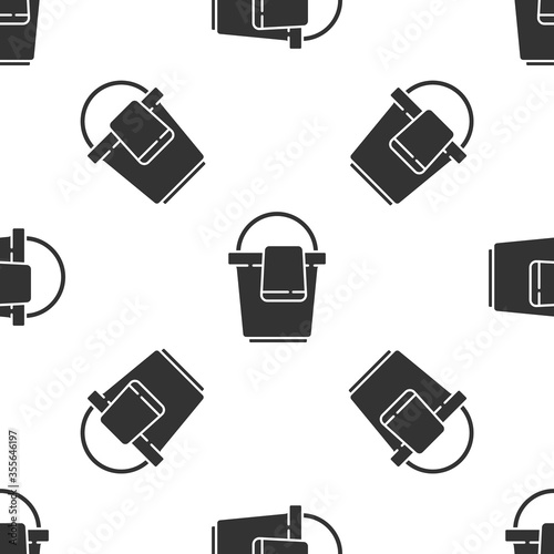 Grey Bucket with rag icon isolated seamless pattern on white background. Cleaning service concept. Vector Illustration.