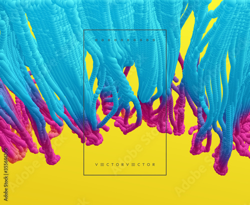 Array with dynamic emitted particles.  Abstract background. 3d vector illustration.