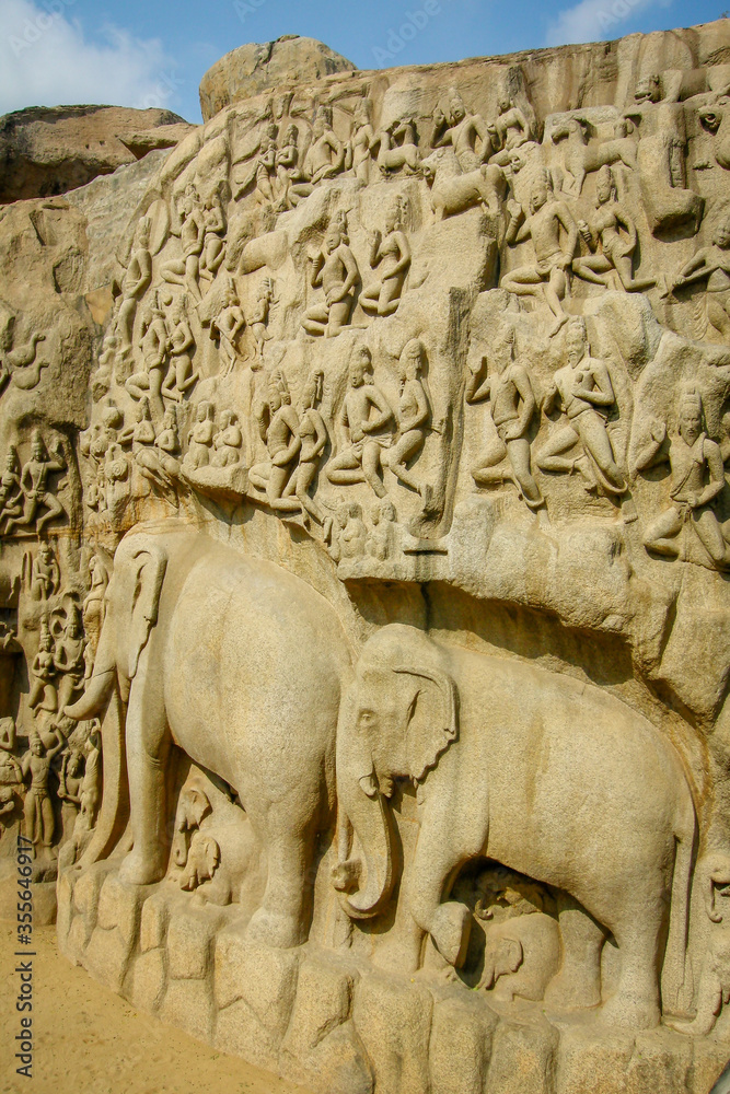 Mamallapuram, India. Stone Sculptures of Mahabalipuram: Arjuna's penance.