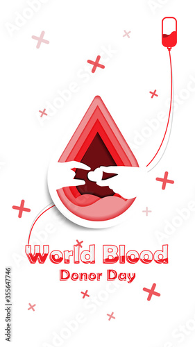 World Blood Donor Day, Donate Blood With Hand, Love And Blood Illustration for Poster, Banner, Social Media Feed