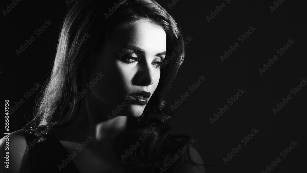 Femme fatale in the style of Noir black and white films,