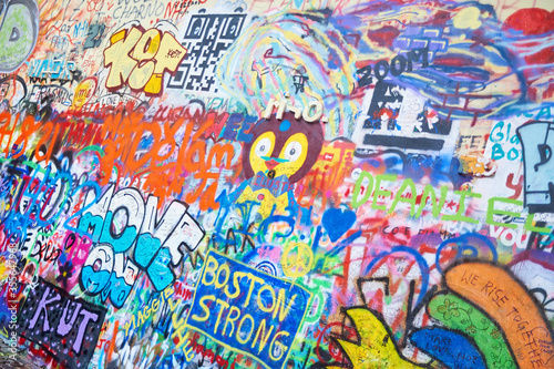 colorful graffiti on the walls of Prague street