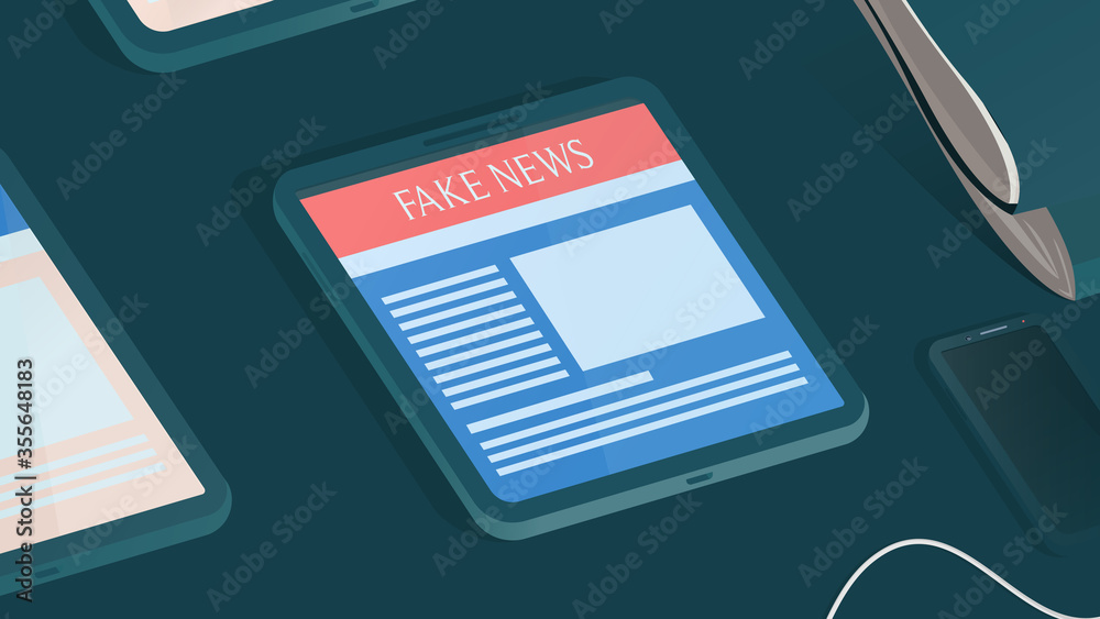 Fake News Website On Tablet Screen. Smartphone And Dossiers Out Of ...