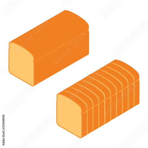 Sliced and whole bread isometric view isolated on white background. Toast bread. Vector