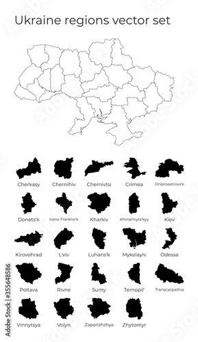 Fototapeta Naklejka Na Ścianę i Meble -  Ukraine map with shapes of regions. Blank vector map of the Country with regions. Borders of the country for your infographic. Vector illustration.