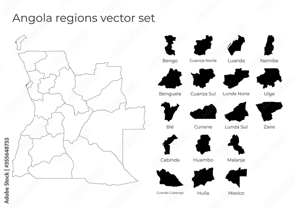 Angola map with shapes of regions. Blank vector map of the Country with ...