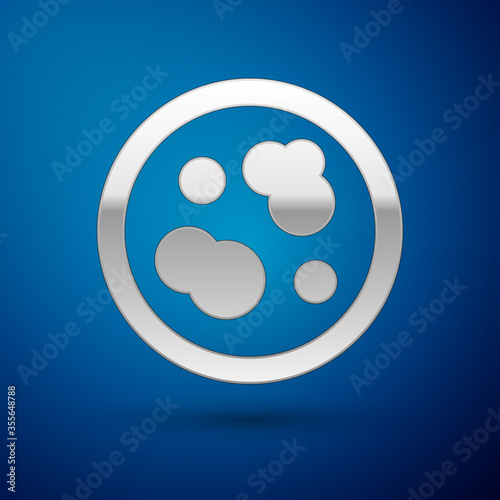 Silver Petri dish with bacteria icon isolated on blue background. Vector Illustration.