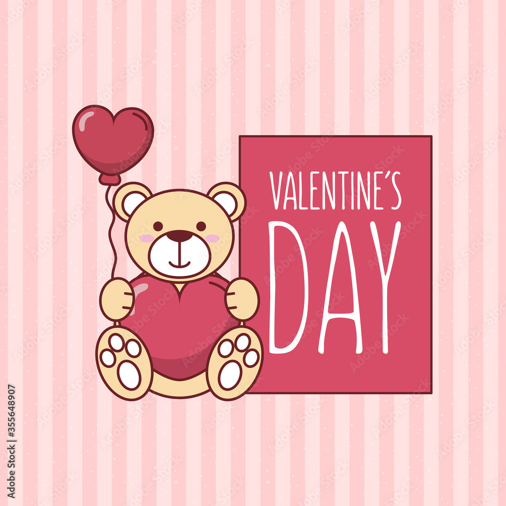 Valentines day teddy bear with heart balloon vector design Valentines day teddy bear with heart balloon vector design