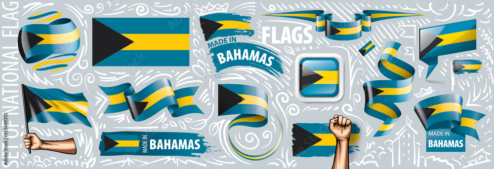 Vector set of the national flag of Bahamas in various creative designs