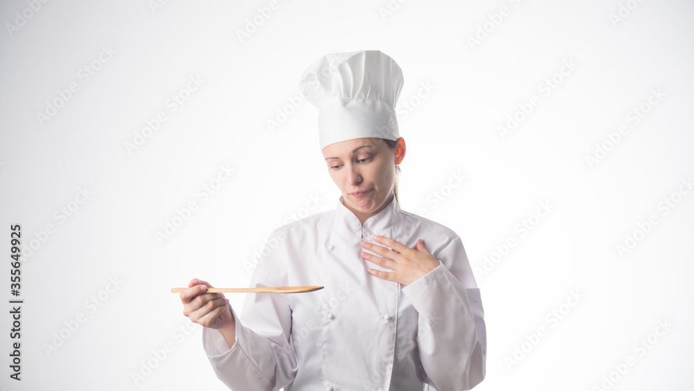 Chef woman. Isolated over white background Chef woman. Isolated over white background
