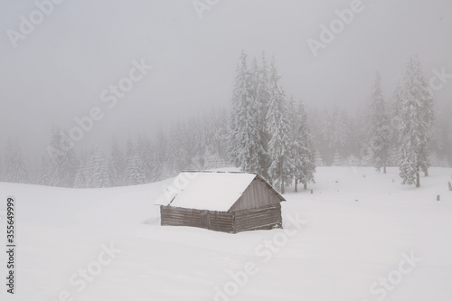 snow, fog, snowy mountain house © Dmytro