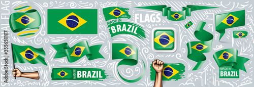 Vector set of the national flag of Brazil in various creative designs