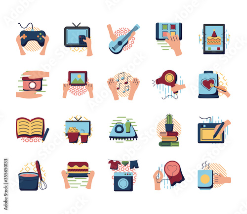 Things to do at home flat style icon set vector design