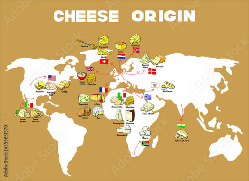 Vector illustration cheese origin world map