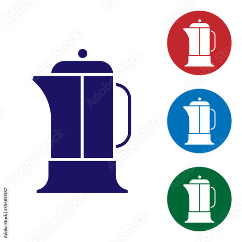 Blue French press icon isolated on white background. Set icons in color square buttons. Vector Illustration.