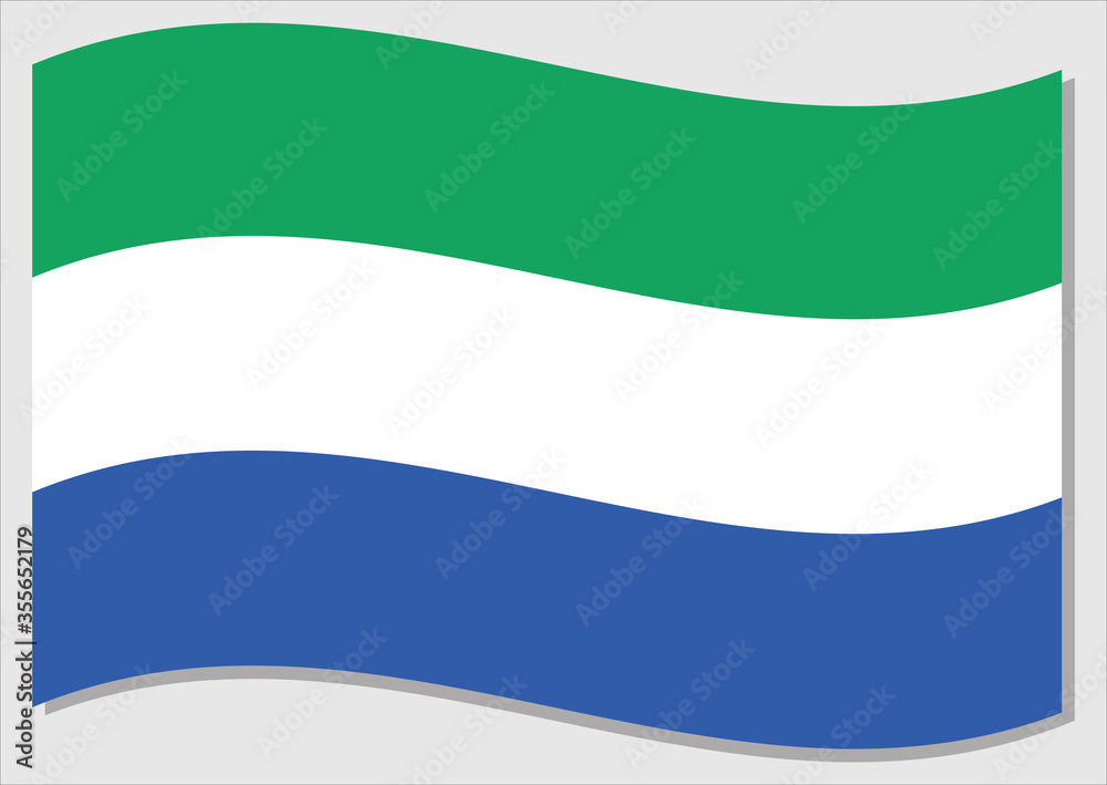 Waving flag of Sierra Leone vector graphic. Waving Sierra Leonean flag illustration. Sierra Leone country flag wavin in the wind is a symbol of freedom and independence.