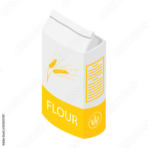 Flour paper bag, pouch or package design template isolated on white background isometric view. Vector