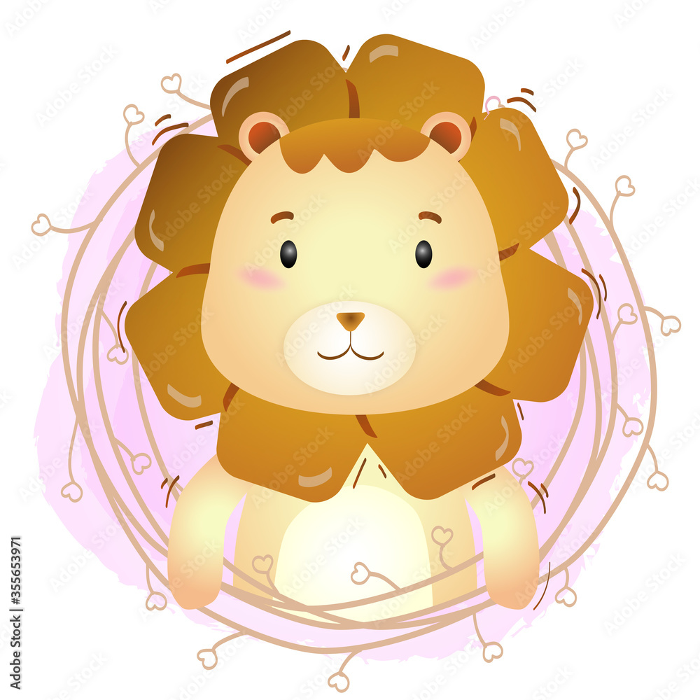 Obraz cute Lion with twigs in the children's style. cute cartoon lion illustration