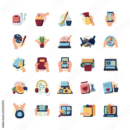 Things to do at home flat style icon set vector design