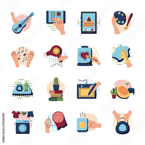 Things to do at home flat style icon set vector design