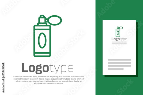 Green line Aftershave bottle with atomizer icon isolated on white background. Cologne spray icon. Male perfume bottle. Logo design template element. Vector Illustration.