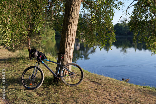Bicycle on the barge of the Daumesnil lake in Paris city