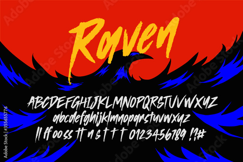 Raven hand-drawn font, style alphabet