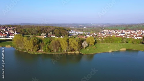 Panoramic aerial view of Lake Magny-le-Hongre