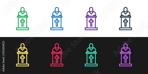 Set line Church pastor preaching icon isolated on black and white background. Vector Illustration.