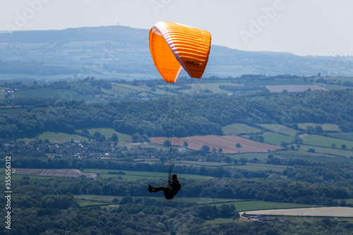 paraglider in the skies above Britain close up shot 