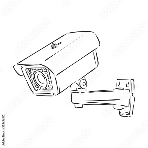 Outdoor surveillance camera. security camera vector sketch illustration