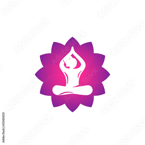 yoga logo, meditation, lotus pose, girl meditates vector