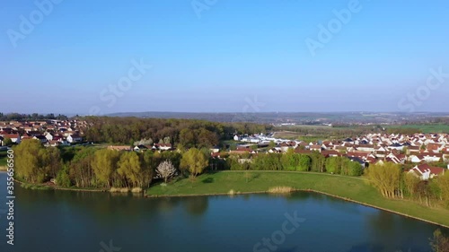 Panoramic aerial view of Lake Magny-le-Hongre