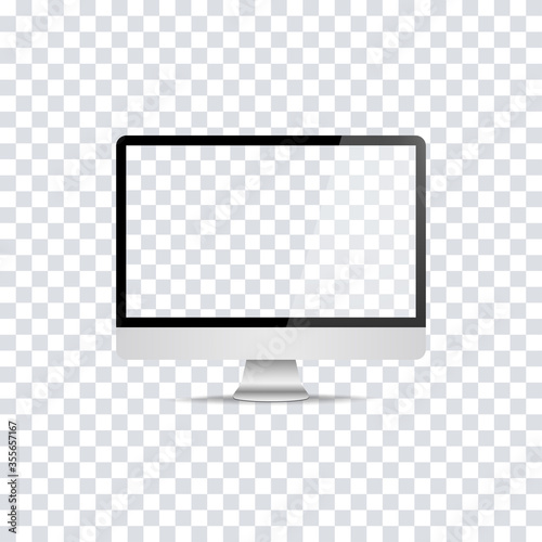 Computer momitor in realistic design. Vector isolated computer realistic mockup. Personal computer vector mockup. Empty screen template.