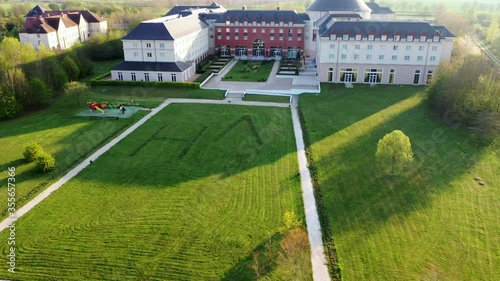 Panoramic aerial view of Buildings and Lake Magny-le-Hongre