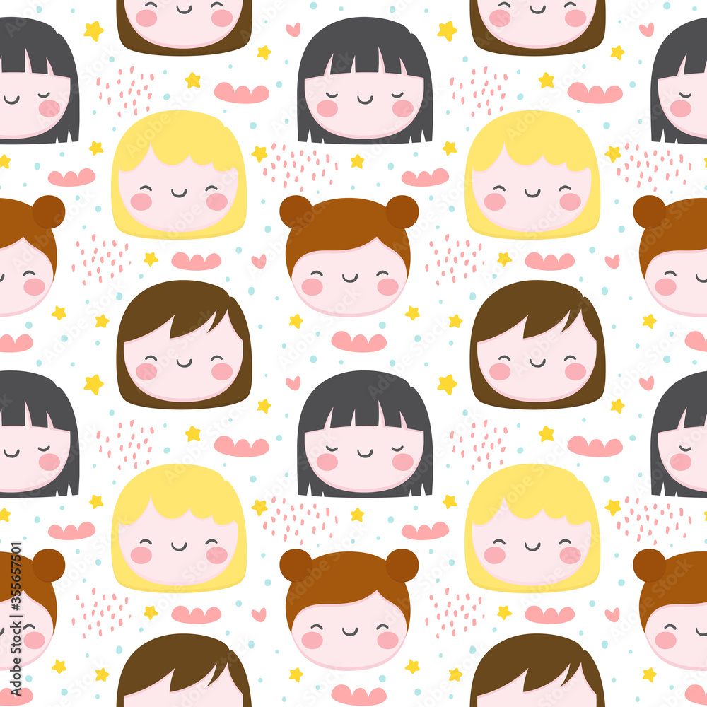 girl kawaii pattern with strawberry cute cartoon seamless pattern for nursery, bedroom, vector illustration background girl kawaii pattern with strawberry cute cartoon seamless pattern for nursery, bedroom, vector illustration background