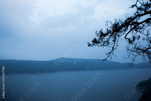 Umiam lake located at Shillong. aerial view image is taken at umiam lake shillong meghalaya india. 